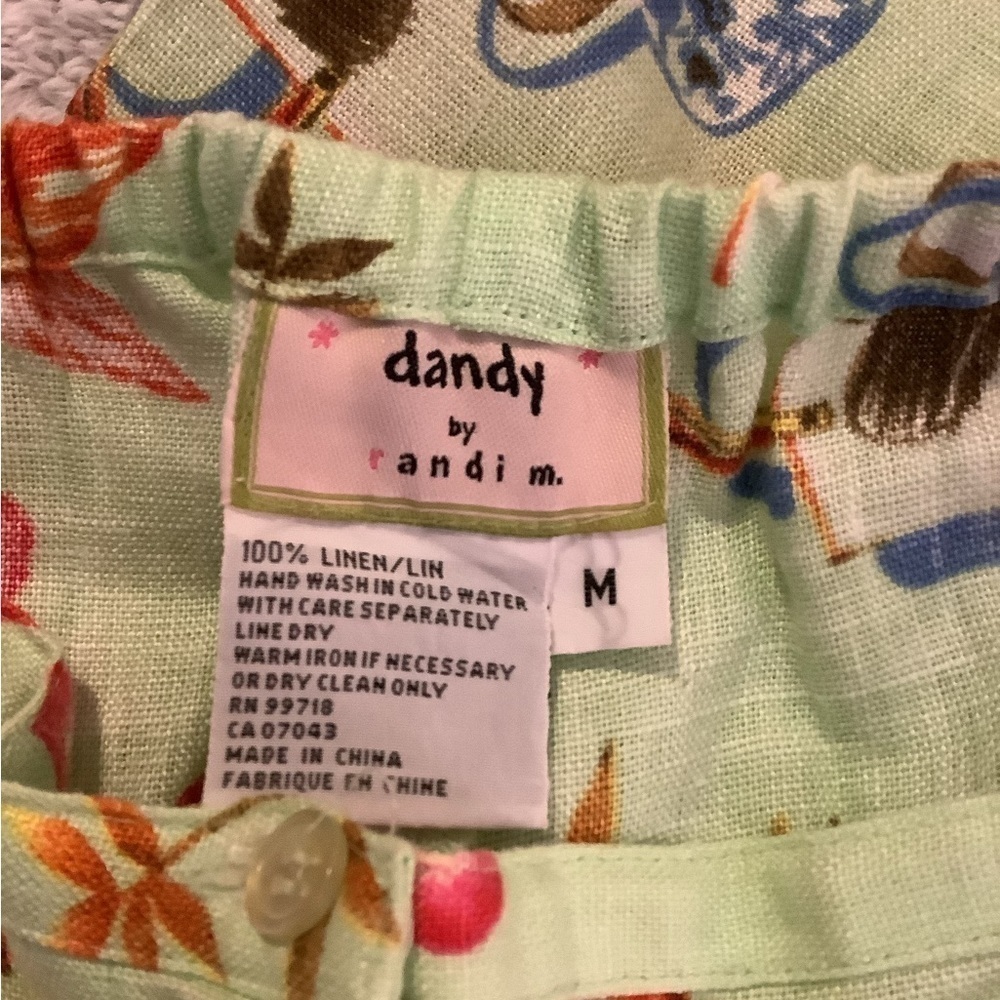 VINTAGE 90’s Dandy Cruise Print Linen Outfit Tie Front Top Cropped Pants MediumF - Picture 5 of 6
